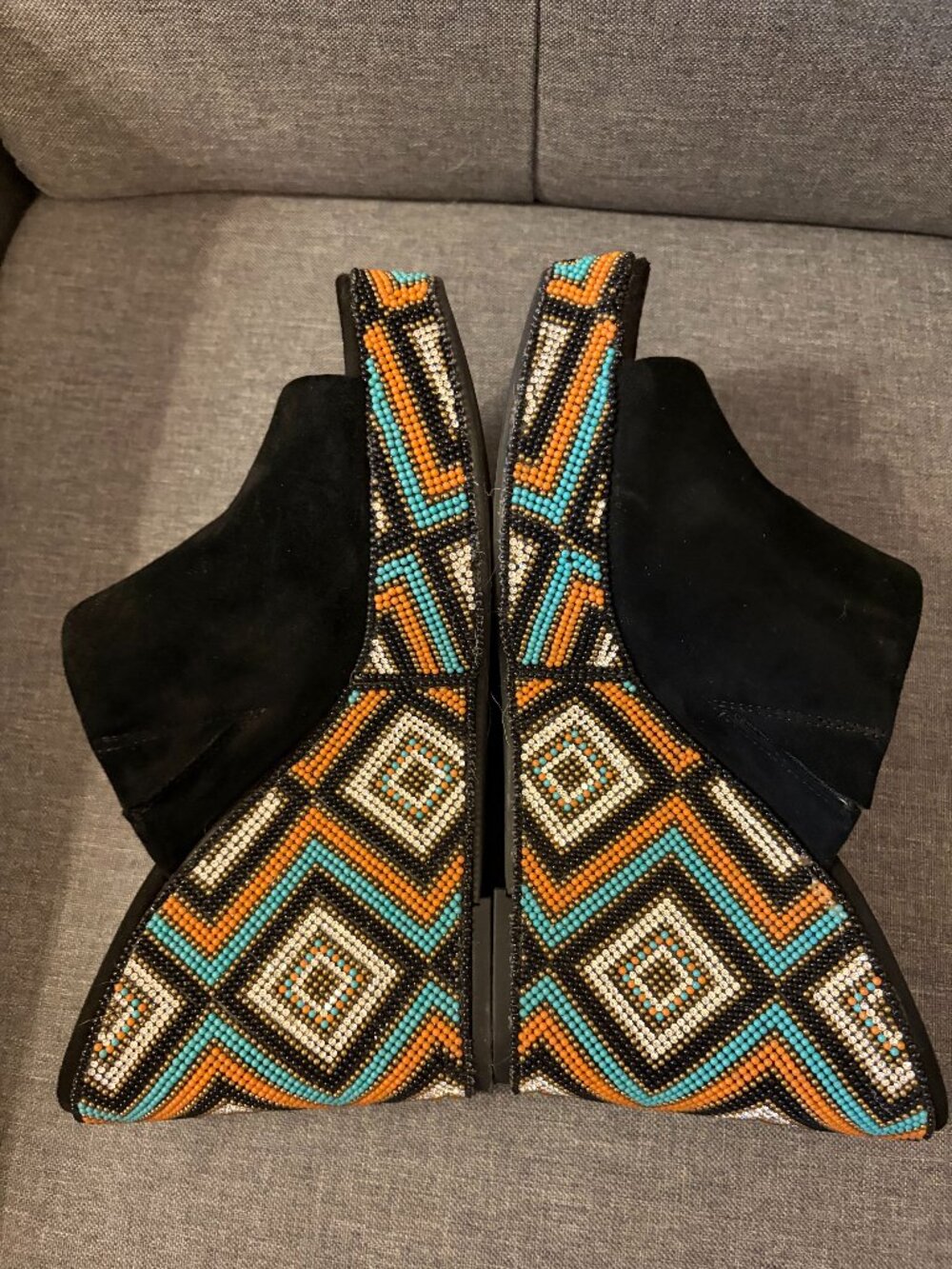 Jessica Simpson Beaded Wedge Slide Sandals Black Suede Boho Platform Size 10